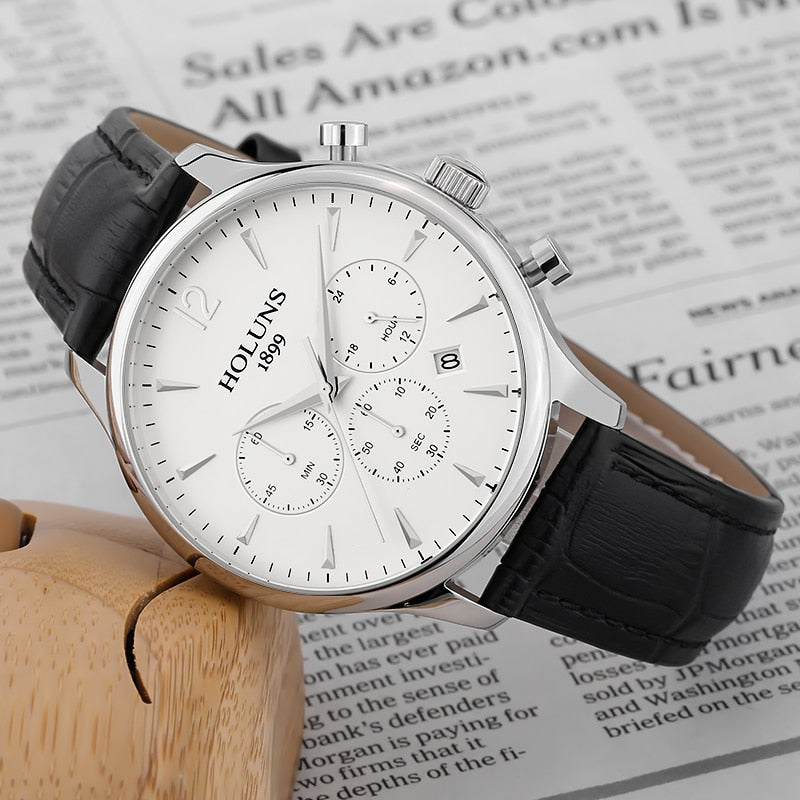 2019 Holuns Chronograph Mens Watches Fashion Brand Luxury Casual Analog Business Dress Leather Waterproof Quartz Watch Men