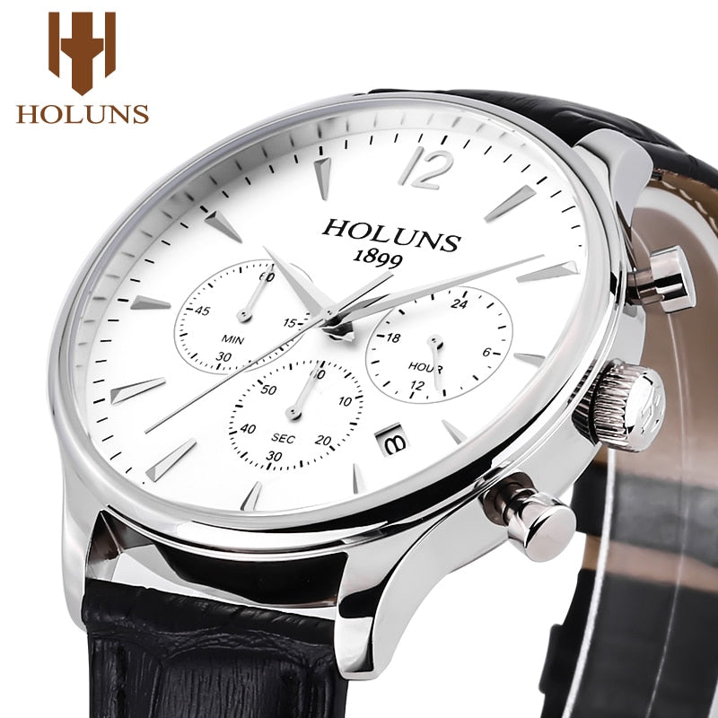 2019 Holuns Chronograph Mens Watches Fashion Brand Luxury Casual Analog Business Dress Leather Waterproof Quartz Watch Men