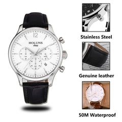 2019 Holuns Chronograph Mens Watches Fashion Brand Luxury Casual Analog Business Dress Leather Waterproof Quartz Watch Men