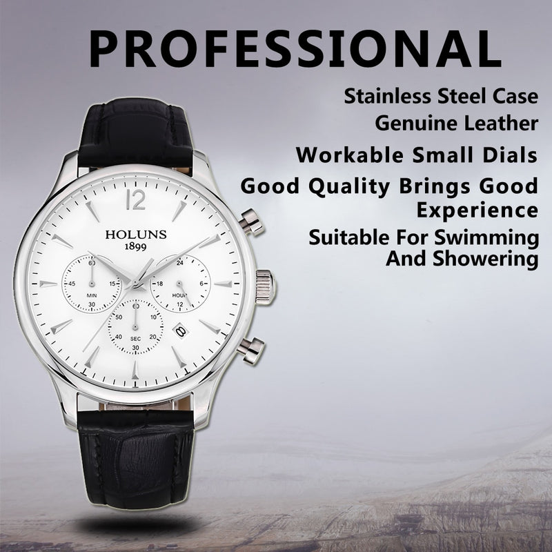 2019 Holuns Chronograph Mens Watches Fashion Brand Luxury Casual Analog Business Dress Leather Waterproof Quartz Watch Men