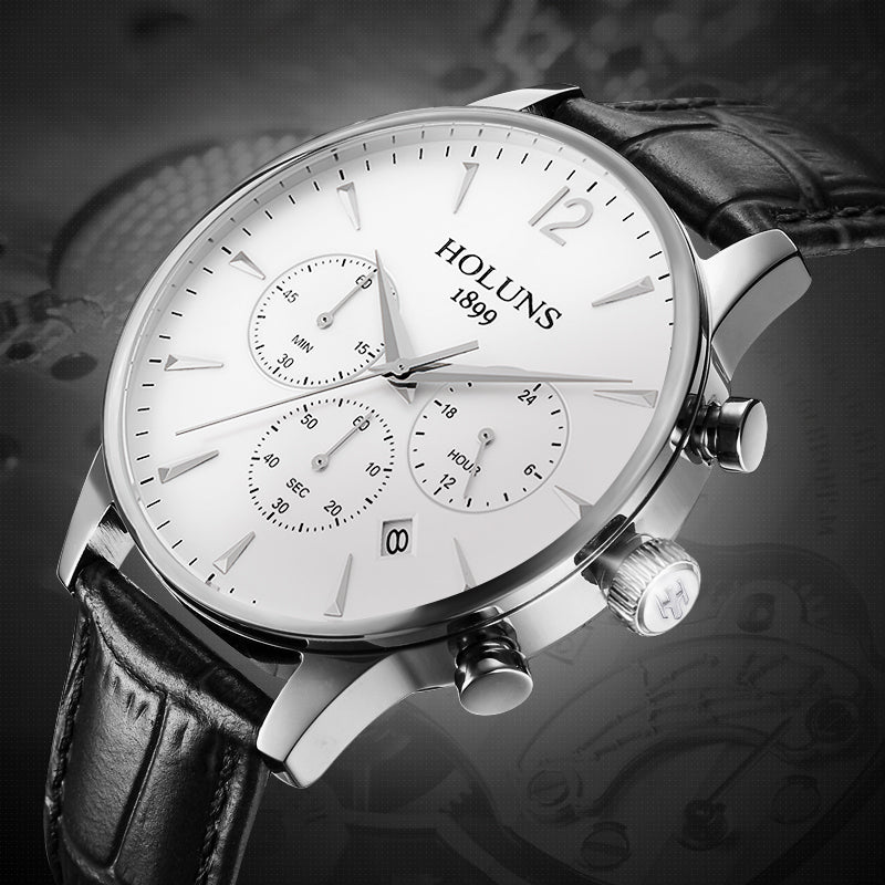 2019 Holuns Chronograph Mens Watches Fashion Brand Luxury Casual Analog Business Dress Leather Waterproof Quartz Watch Men