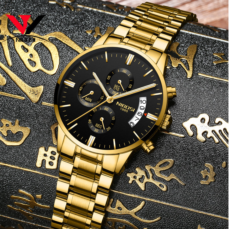 2019 NIBOSI Gold Quartz Watch Top Brand Luxury Men Watches Fashion Man Wristwatches Stainless Steel Relogio Masculino Saatler
