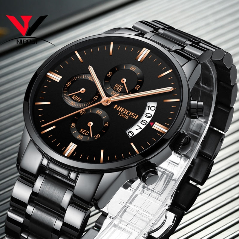 2019 NIBOSI Gold Quartz Watch Top Brand Luxury Men Watches Fashion Man Wristwatches Stainless Steel Relogio Masculino Saatler