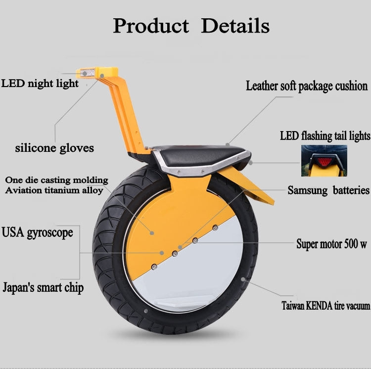 500W Lithium Battery 360wh One Wheel Balancing Unicycle Electric Scooter Self Balance Electric Scooter 17 inch Tire Monocycle