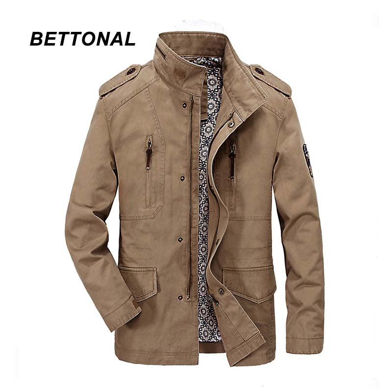 BETTONAL Otoño 4XL 100% Algodón Moda Bolsillos Cuello de Pie Masculino Chaqueta Ocasional de Los Hombres Rompevientos Chaquetas de la Capa 55087