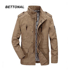 BETTONAL Otoño 4XL 100% Algodón Moda Bolsillos Cuello de Pie Masculino Chaqueta Ocasional de Los Hombres Rompevientos Chaquetas de la Capa 55087