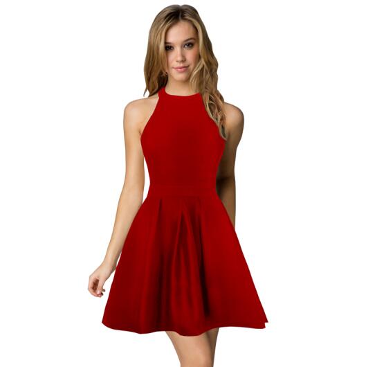 Berydress New Arrival Womens Cute Wedding Cocktail Sexy Nightclub Halter Neck Blackless A-Line Black Dress Short 2017