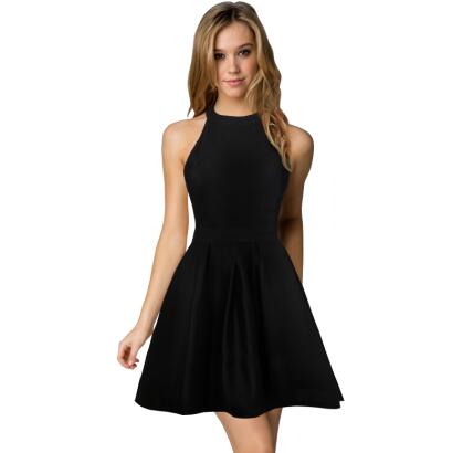 Berydress New Arrival Womens Cute Wedding Cocktail Sexy Nightclub Halter Neck Blackless A-Line Black Dress Short 2017