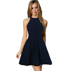 Berydress New Arrival Womens Cute Wedding Cocktail Sexy Nightclub Halter Neck Blackless A-Line Black Dress Short 2017