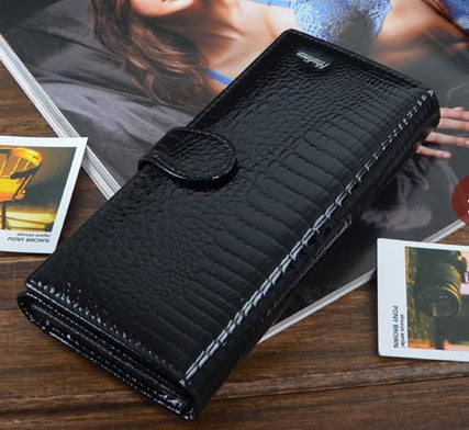 Classic crocodile pattern cowhide leather  long design women wallet   genuine leather  japanned female wallet