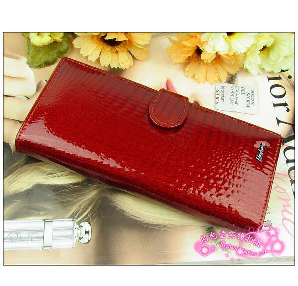 Classic crocodile pattern cowhide leather  long design women wallet   genuine leather  japanned female wallet