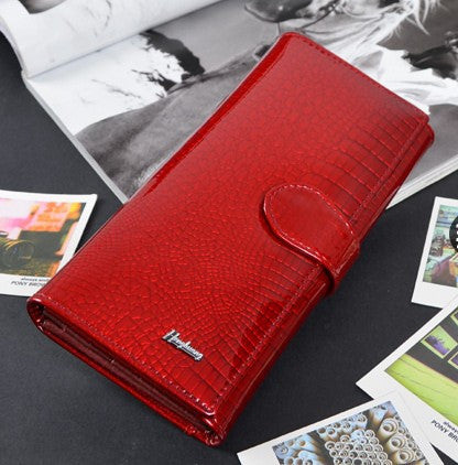 Classic crocodile pattern cowhide leather  long design women wallet   genuine leather  japanned female wallet