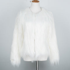 Pink Women's Faux Fur Coat Autumn Winter Luxury Furry Coat Shaggy Warm White Lady Fake Fur Jacket Plus Size Fur Coat Women
