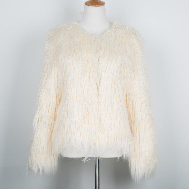 Pink Women's Faux Fur Coat Autumn Winter Luxury Furry Coat Shaggy Warm White Lady Fake Fur Jacket Plus Size Fur Coat Women