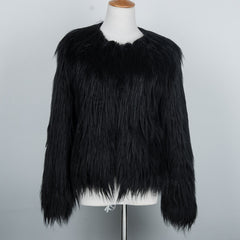 Pink Women's Faux Fur Coat Autumn Winter Luxury Furry Coat Shaggy Warm White Lady Fake Fur Jacket Plus Size Fur Coat Women