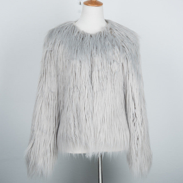 Pink Women's Faux Fur Coat Autumn Winter Luxury Furry Coat Shaggy Warm White Lady Fake Fur Jacket Plus Size Fur Coat Women