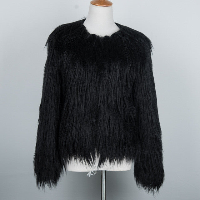 Pink Women's Faux Fur Coat Autumn Winter Luxury Furry Coat Shaggy Warm White Lady Fake Fur Jacket Plus Size Fur Coat Women
