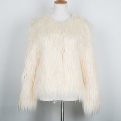 Pink Women's Faux Fur Coat Autumn Winter Luxury Furry Coat Shaggy Warm White Lady Fake Fur Jacket Plus Size Fur Coat Women