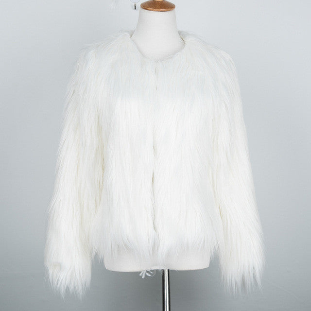 Pink Women's Faux Fur Coat Autumn Winter Luxury Furry Coat Shaggy Warm White Lady Fake Fur Jacket Plus Size Fur Coat Women