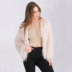Pink Women's Faux Fur Coat Autumn Winter Luxury Furry Coat Shaggy Warm White Lady Fake Fur Jacket Plus Size Fur Coat Women