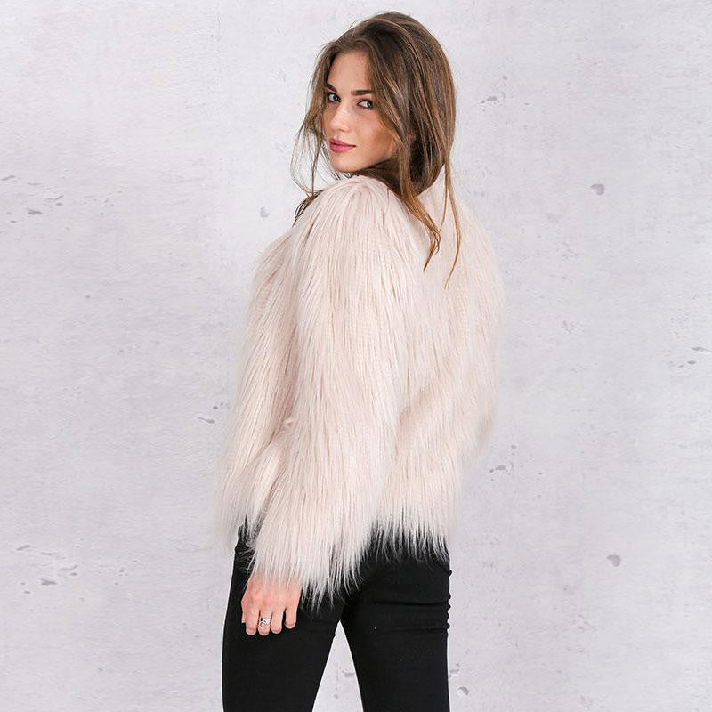 Pink Women's Faux Fur Coat Autumn Winter Luxury Furry Coat Shaggy Warm White Lady Fake Fur Jacket Plus Size Fur Coat Women