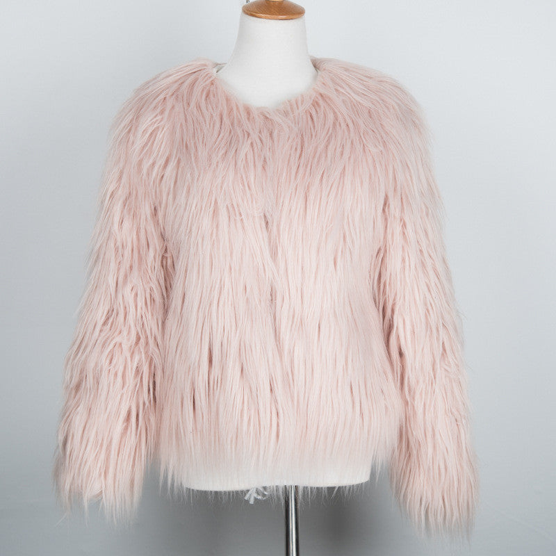 Pink Women's Faux Fur Coat Autumn Winter Luxury Furry Coat Shaggy Warm White Lady Fake Fur Jacket Plus Size Fur Coat Women