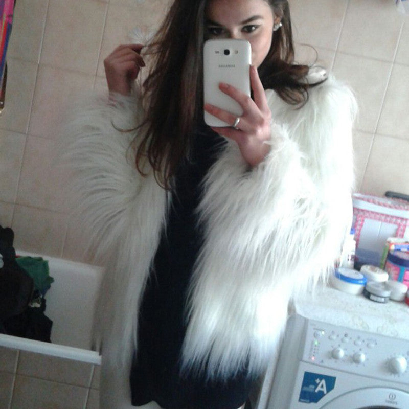 Pink Women's Faux Fur Coat Autumn Winter Luxury Furry Coat Shaggy Warm White Lady Fake Fur Jacket Plus Size Fur Coat Women