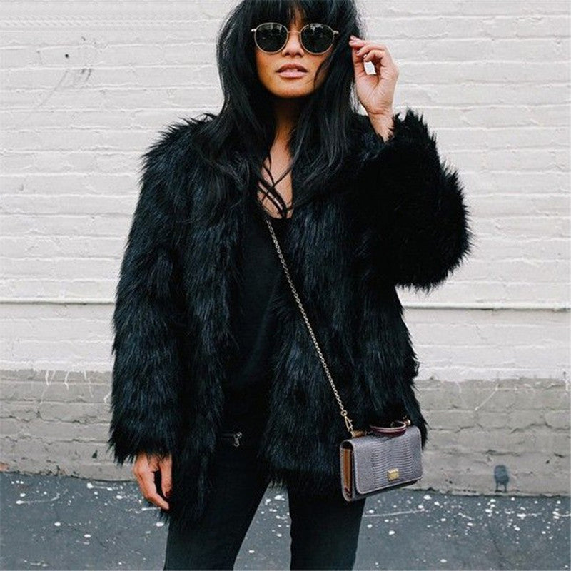 Pink Women's Faux Fur Coat Autumn Winter Luxury Furry Coat Shaggy Warm White Lady Fake Fur Jacket Plus Size Fur Coat Women