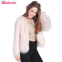 Pink Women's Faux Fur Coat Autumn Winter Luxury Furry Coat Shaggy Warm White Lady Fake Fur Jacket Plus Size Fur Coat Women