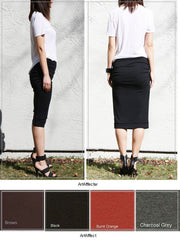 Acanalada falda, falda de Jersey negro, tirar a mano y falda recta, falda drapeada, falda - Modal negro