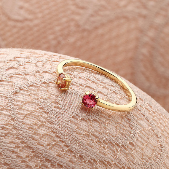 Birthstone anillo - anillo piedra doble - personalizado anillo - joyas de piedra - su y su anillo de piedra