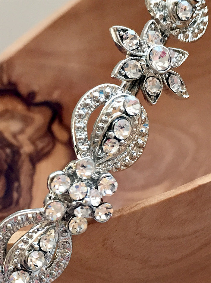 Antique Silver Bridal Headband, Art Deco Bridal Headband, Jeweled Wedding Headband, Vintage Rhinestone Headband, Vintage Headband ~TI-3158